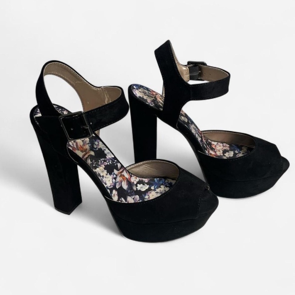 QUPID - Black Suede Platform Heels